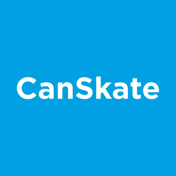 Minimalist informational graphic with a solid color background and clean text reading "CanSkate Program, Ripley-Huron Skating Club, Register Now!